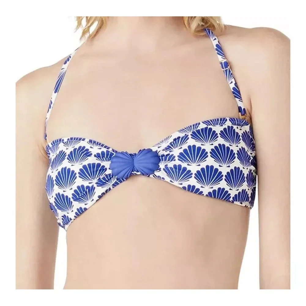 Kate Spade New York Shell Print Bandeau Bikini Swim Top Size Large MSRP $110 NWT